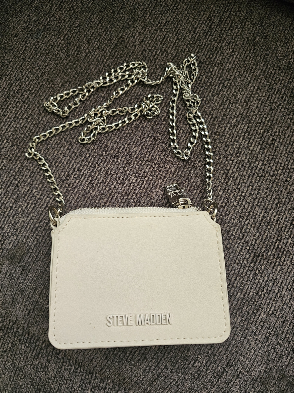 Steve Madden Cream Card Holder Crossbody with Silver Chain